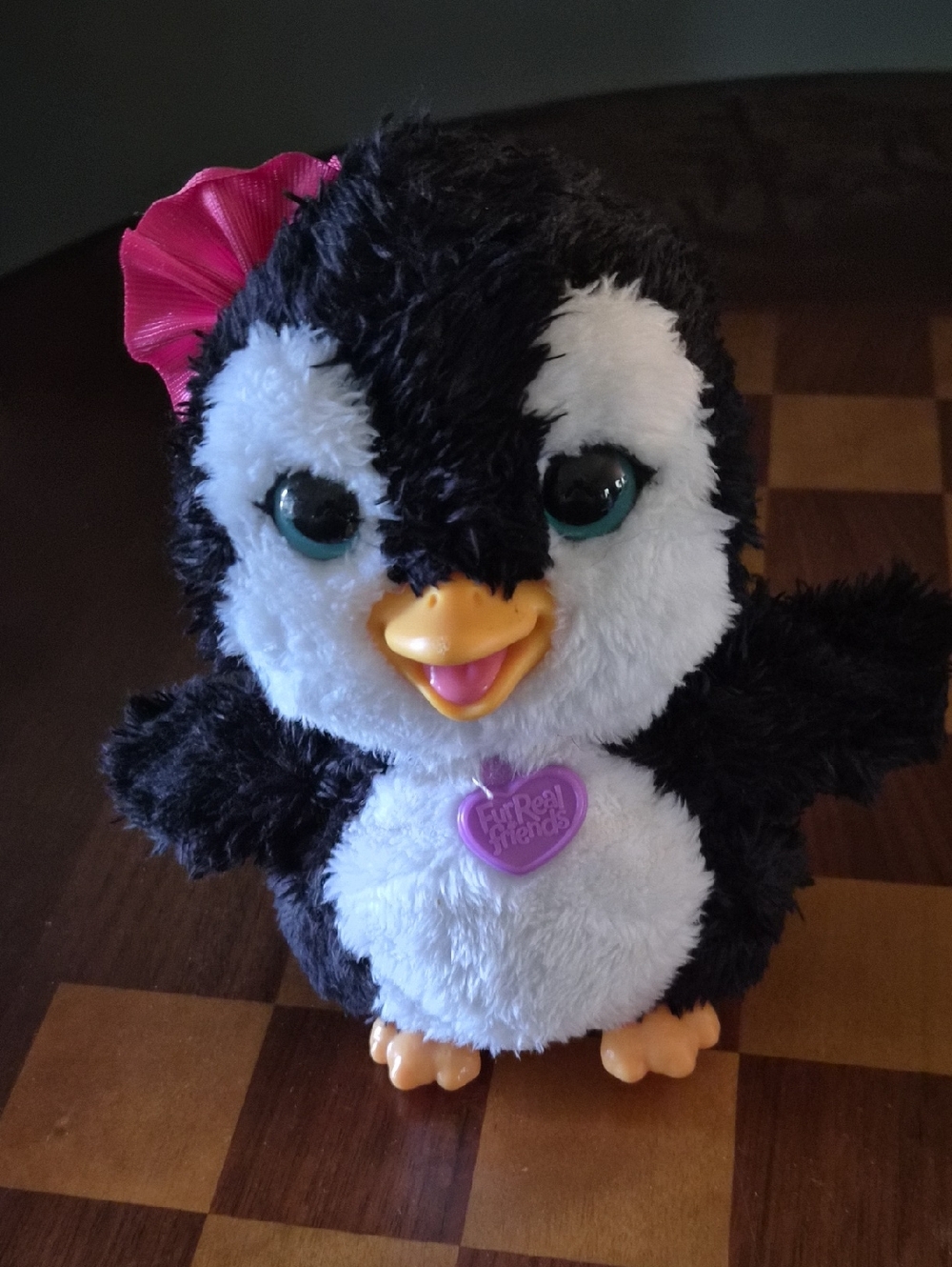Black & White Plush Penguin with Pink Accent fur real friends